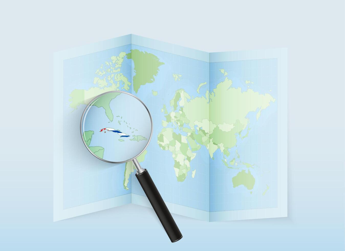 Magnifying glass over world map vector