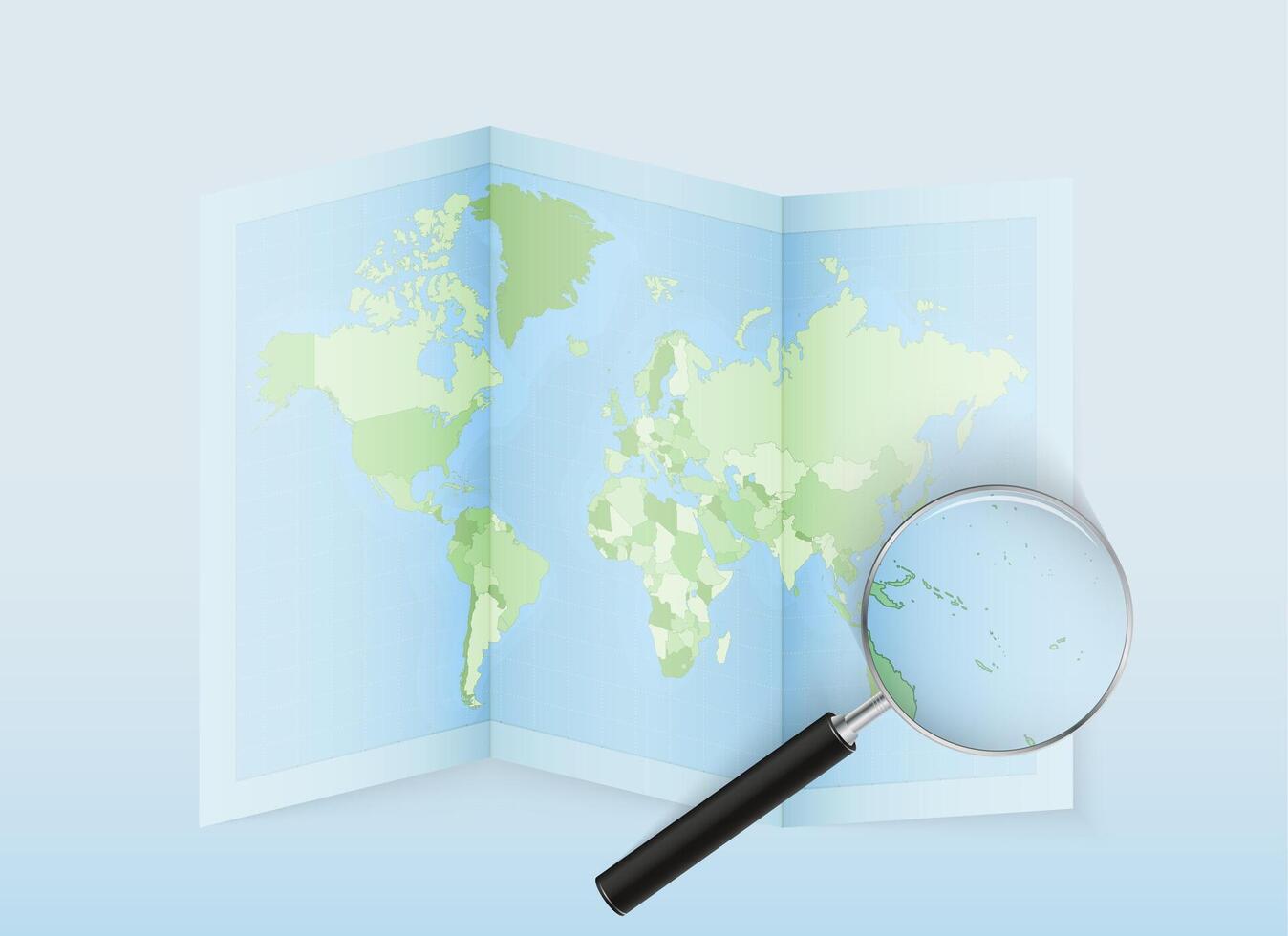 Magnifying glass over world map vector