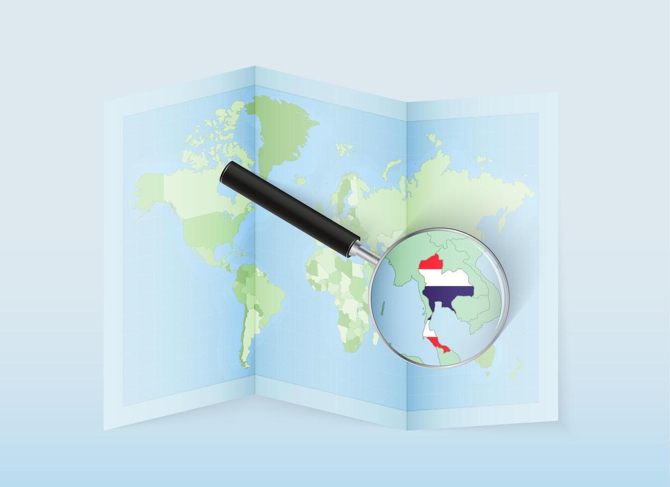 Magnifying glass on world map vector