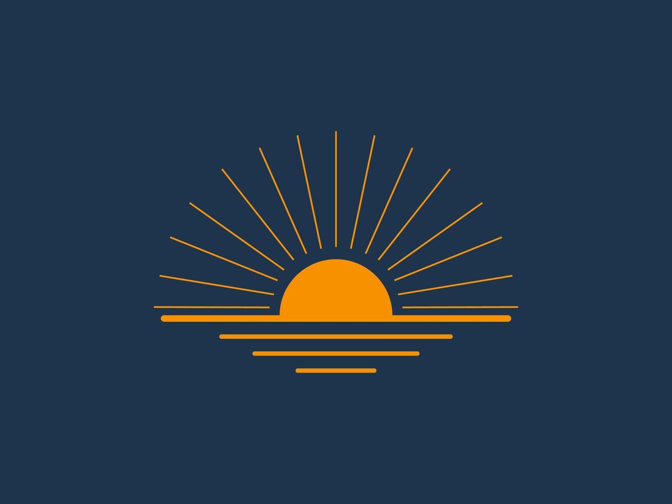 A minimalist illustration of a sunset featuring a prominent orange sun dipping towards the horizon vector