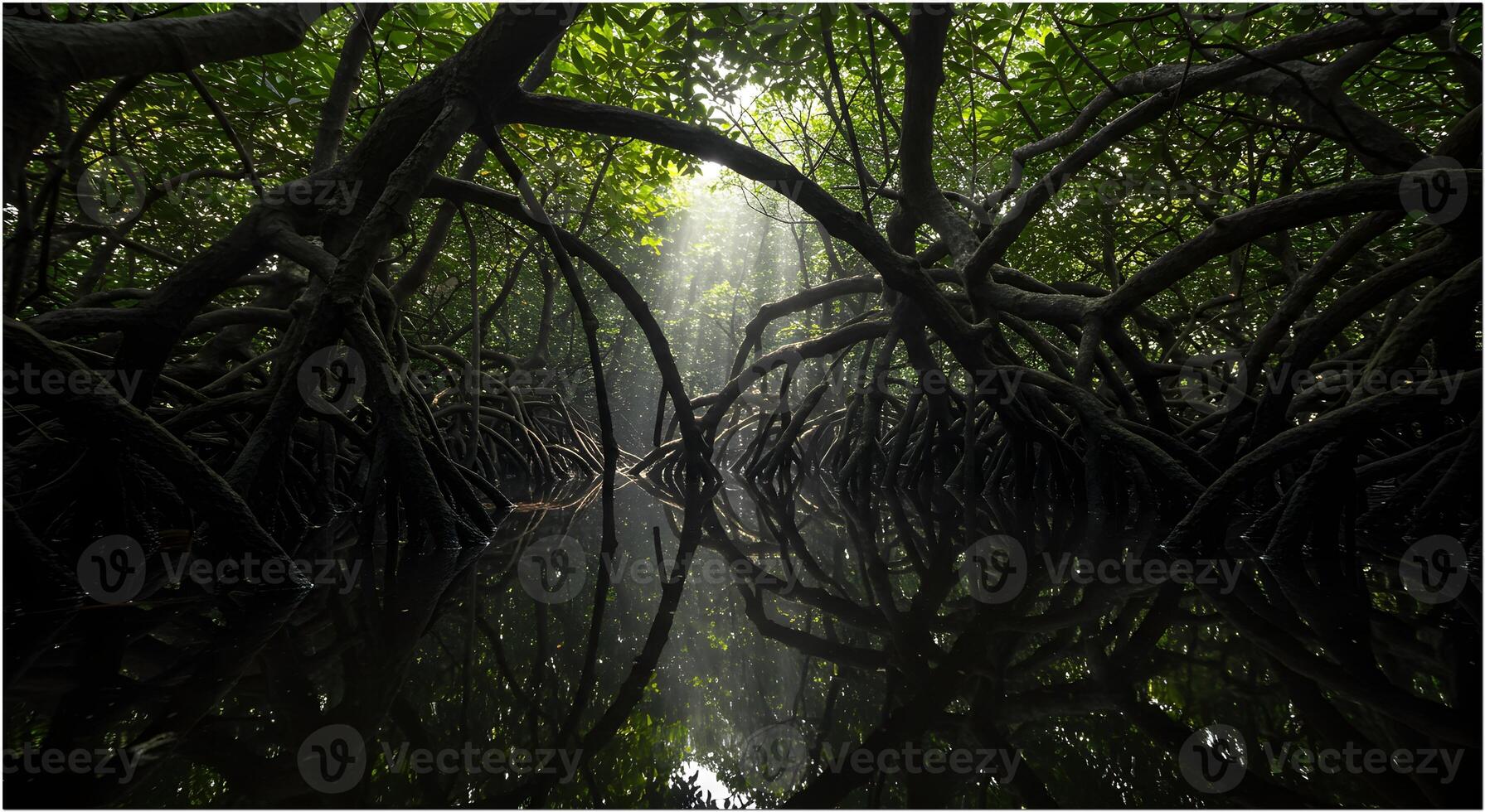 Mangrove Root Labyrinth Reflection in Calm Indonesian Waters photo