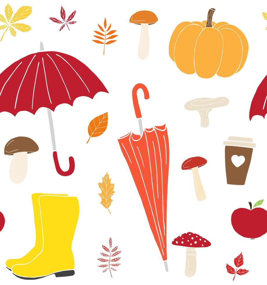 Seamless pattern of hand drawn doodle autumn elements isolated on white background vector