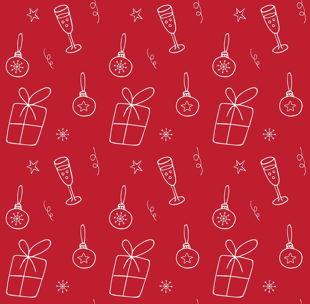 Seamless pattern of hand drawn doodle sketch new year Christmas elements isolated on background vector