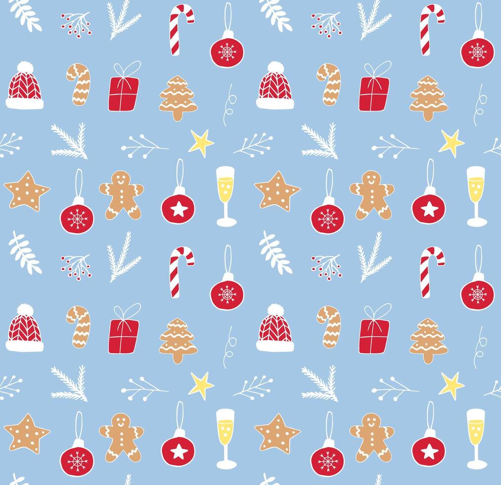 Seamless pattern of hand drawn doodle sketch Christmas new year elements isolated on backgrounds vector