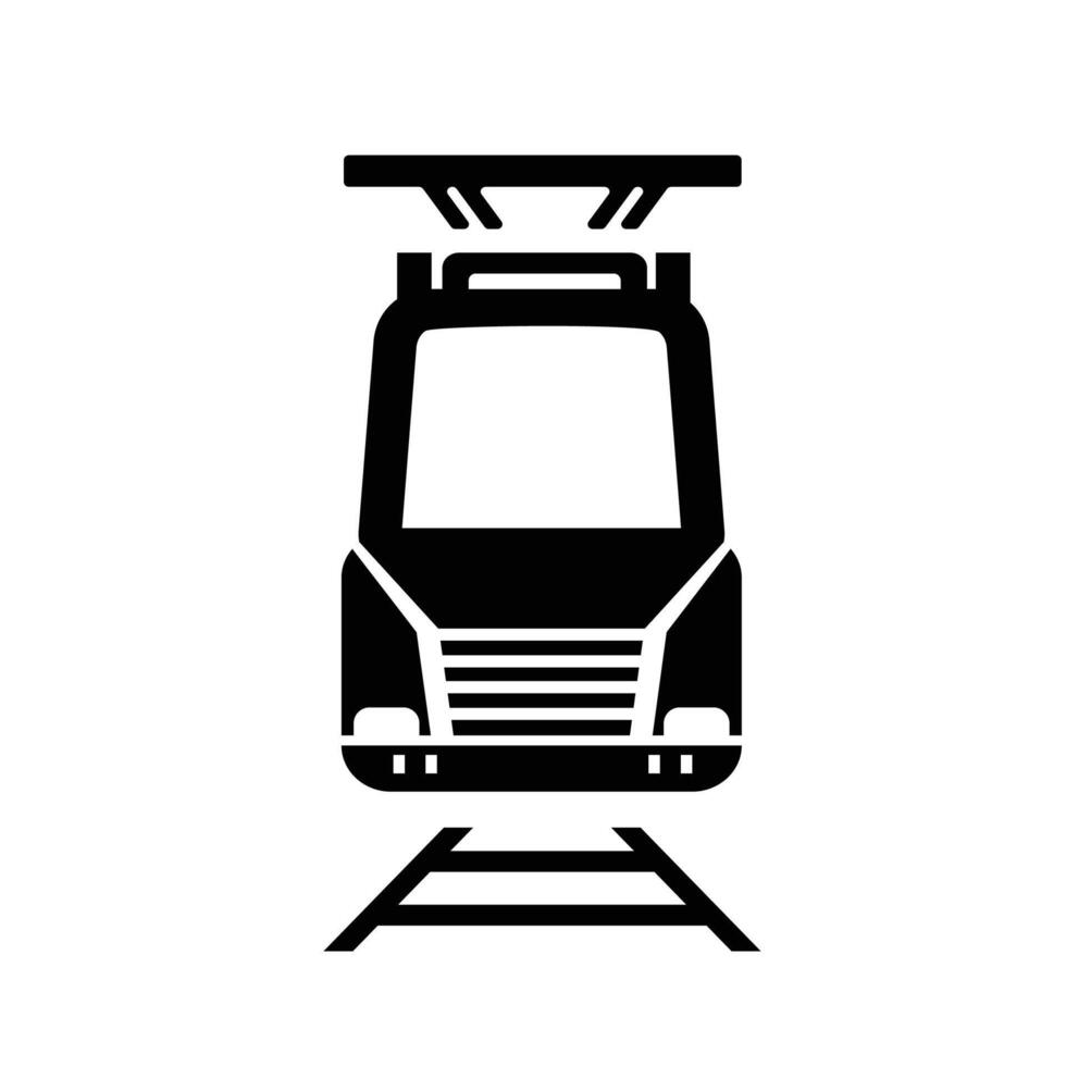 Electric train icon illustration, Land Transportation Silhouette Icon, Train station Stop Sign for Public Transportation, public electric train front view sign isolated vector