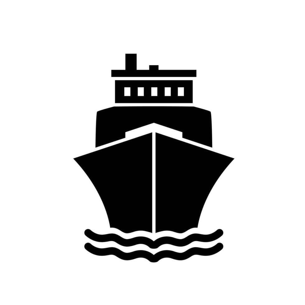 Ship icon illustration, Sea Transportation Silhouette Icon, Port Stop Sign for Public Transportation, Isolated ferry ship front view sign vector