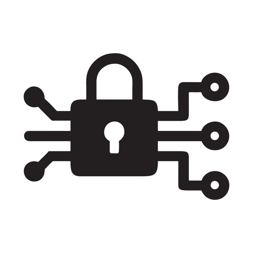 Silhouette of a lock with a digital circuit board pattern vector