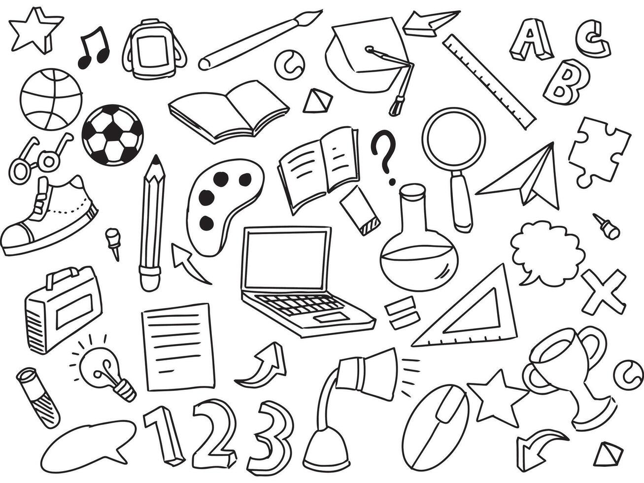 back to school doodle, ornament for background with sketch symbols related to school vector