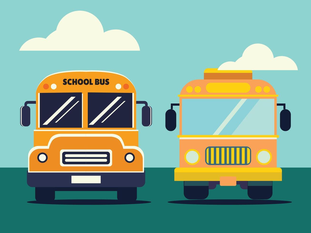 Two colorful school buses illustration vector