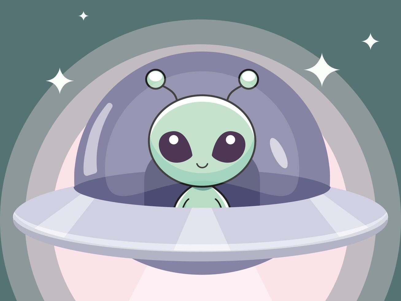 Cute alien in a spaceship vector