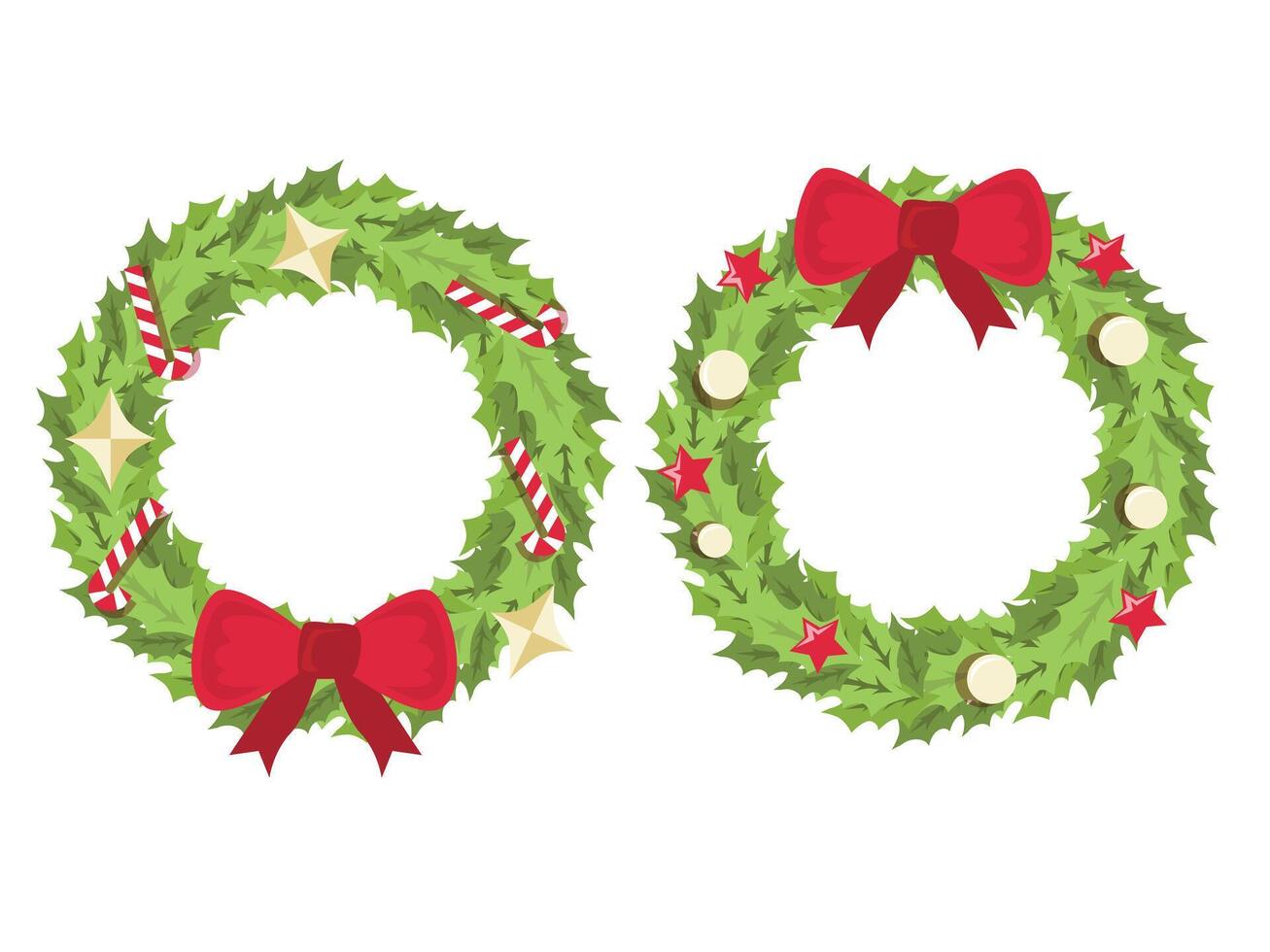 Two Christmas wreaths with bows and ornaments vector