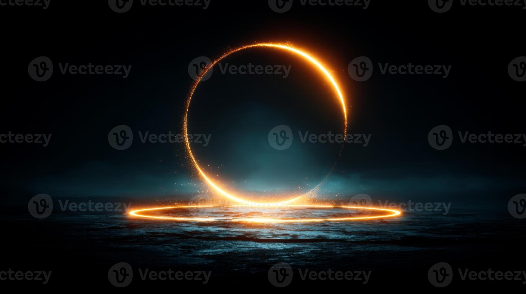 Abstract glowing circle design with orange light on dark background for creative digital artwork and presentations photo
