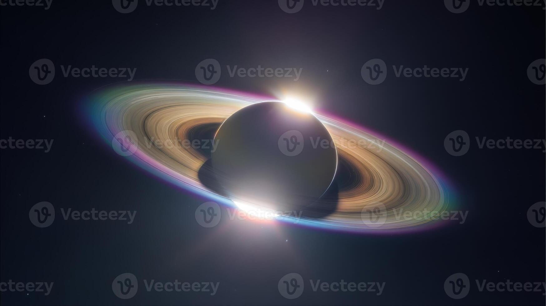 Stunning Image of Saturn with Rings and Sunlight Reflection in Deep Space Setting Captured by Advanced Telescope Technology photo