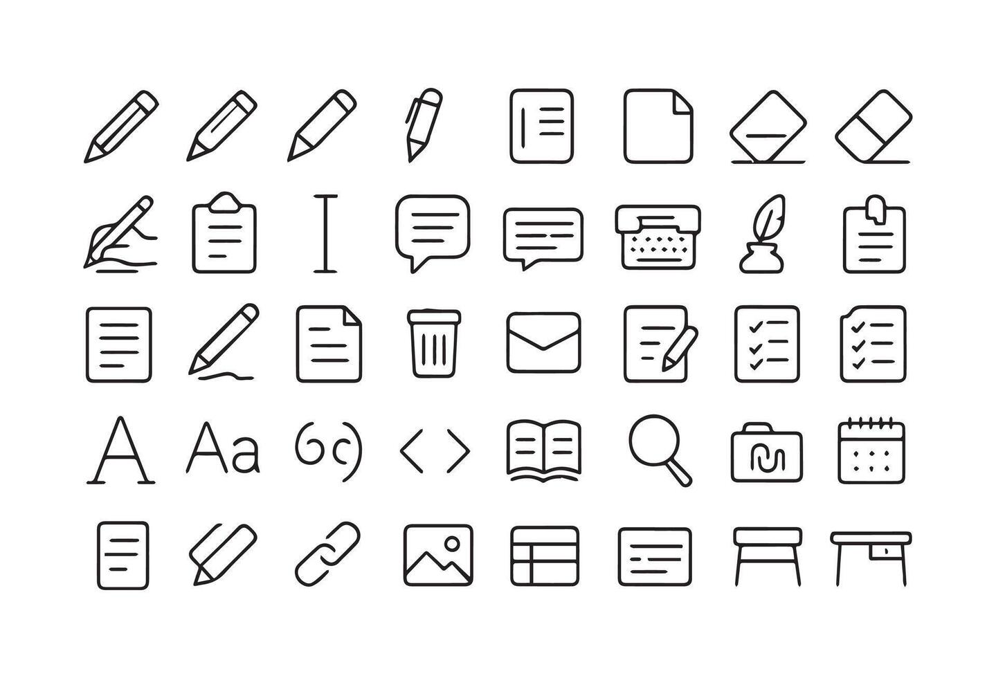 Writing Editing Tool Icon Set Outline Style vector