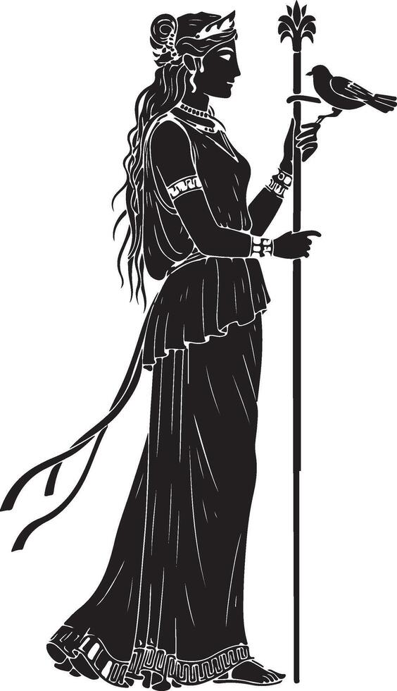 greek goddess of the underworld, greek mythology, black and white illustration vector
