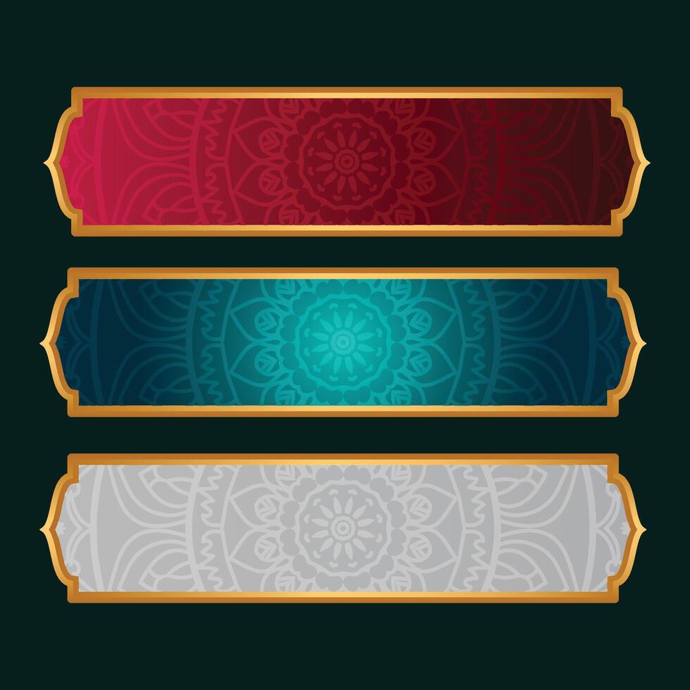 Islamic Themed Decorative Banners With Set Of Luxury Golden Arabic Banner Title Frame Text Box vector