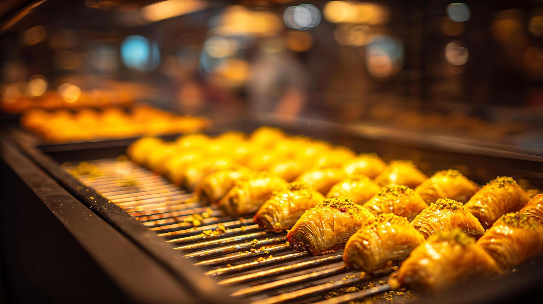 Delicious Baklava Pastries with Pistachios Ready to Serve. photo