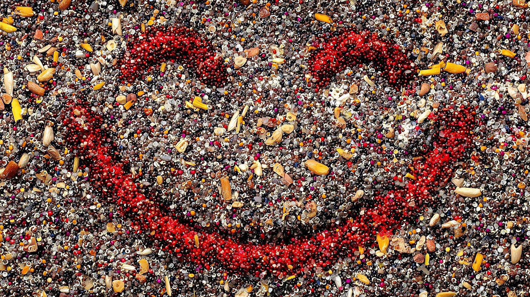 Whimsical Smiley Face Made From Colorful Seeds and Grains. photo
