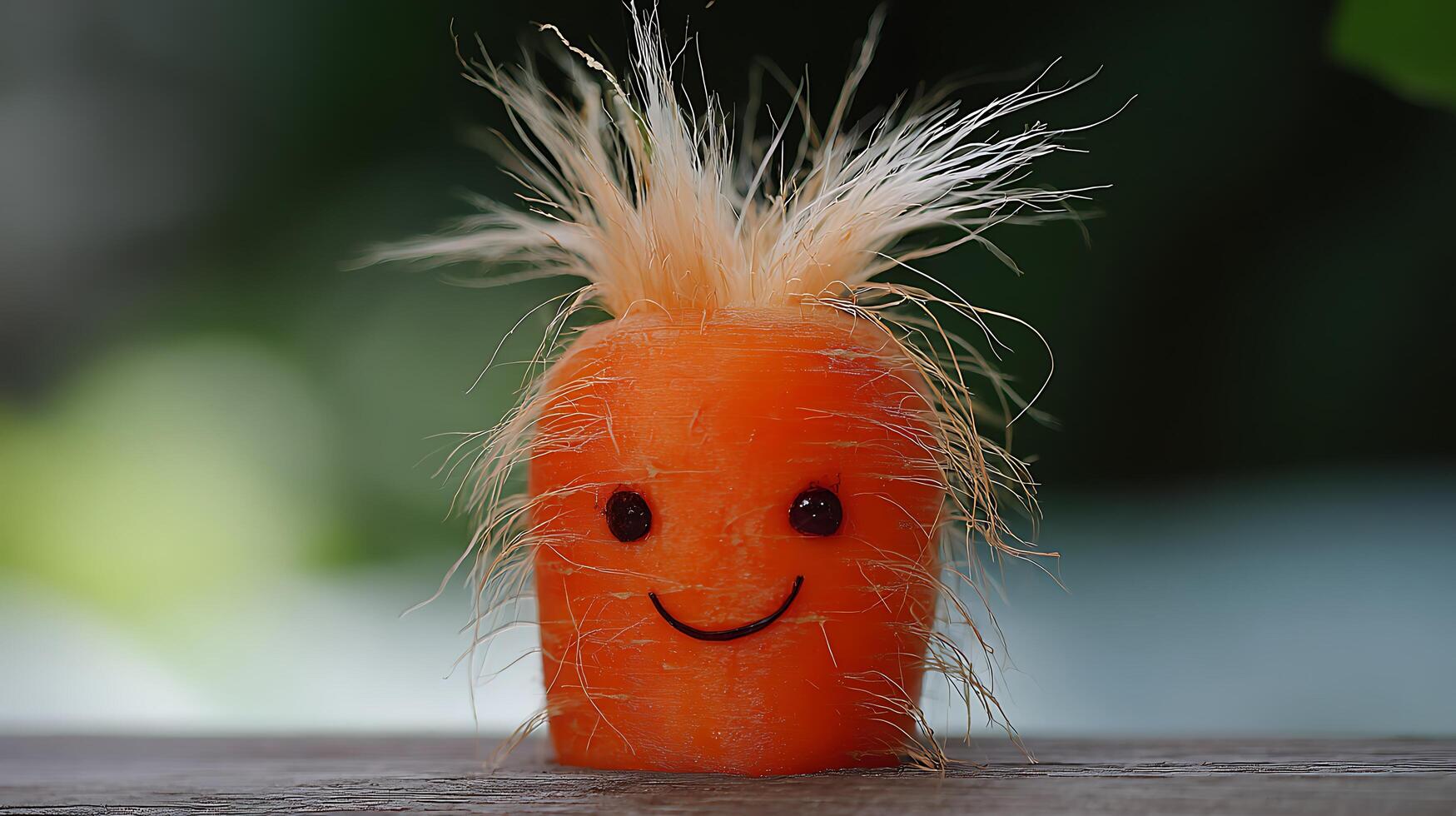 Happy Carrot Character with Green Background and Textured Surface. photo