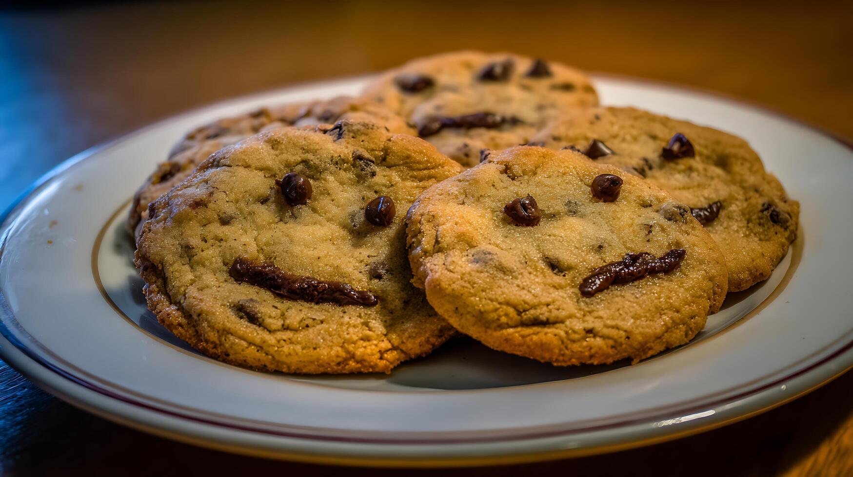 Delicious Chocolate Chip Cookies with Happy Faces on a Plate. photo