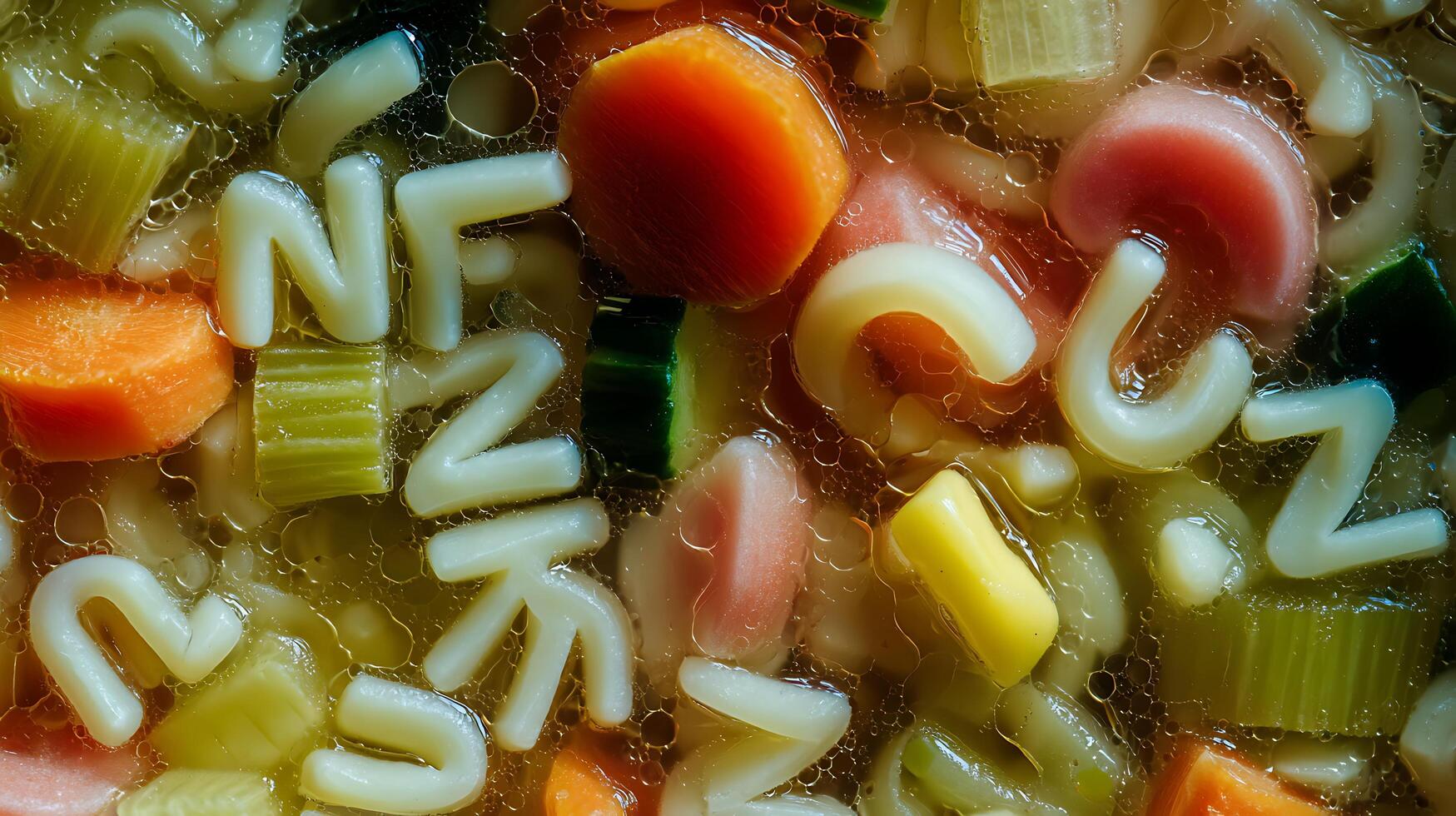 Alphabet Soup Close Up with Carrots, Celery, and Noodles. photo
