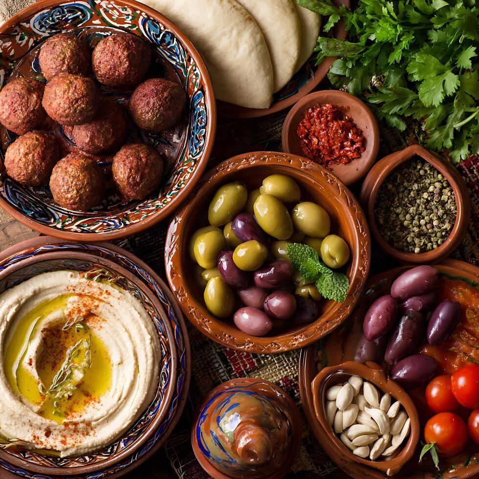 Delicious Middle Eastern Appetizers Spread for Sharing. photo