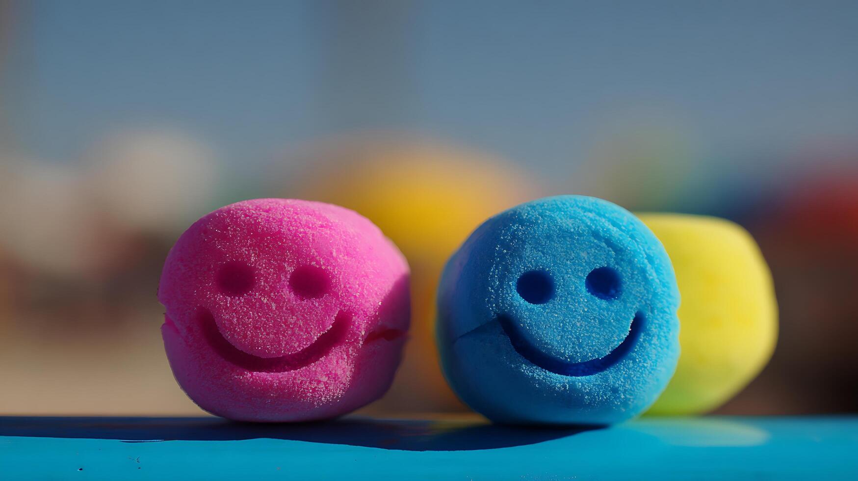 Colorful Smiley Faces Bringing Joy and Happiness in Bright Sunlight. photo