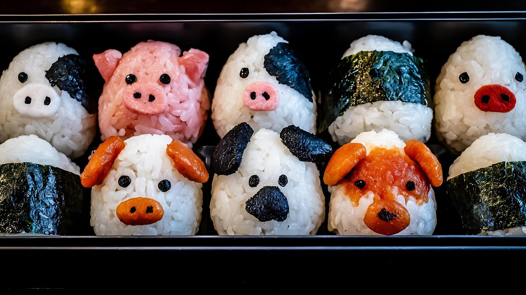 Adorable Animal Shaped Rice Balls Perfect for Lunch or Snacks. photo