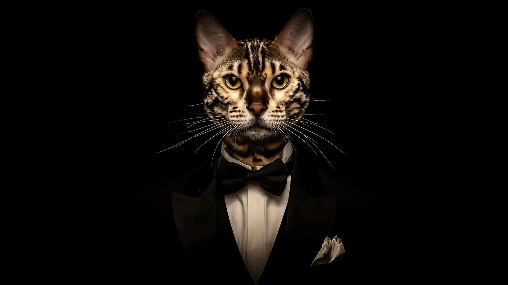 Dapper Bengal Cat in Formal Wear Poses for Camera. photo