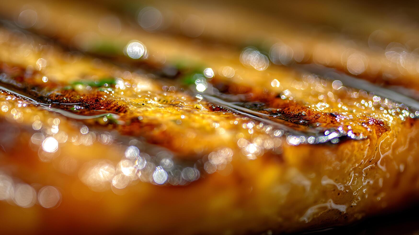 Delicious Grilled Salmon with Herb and Glaze Macro Shot. photo