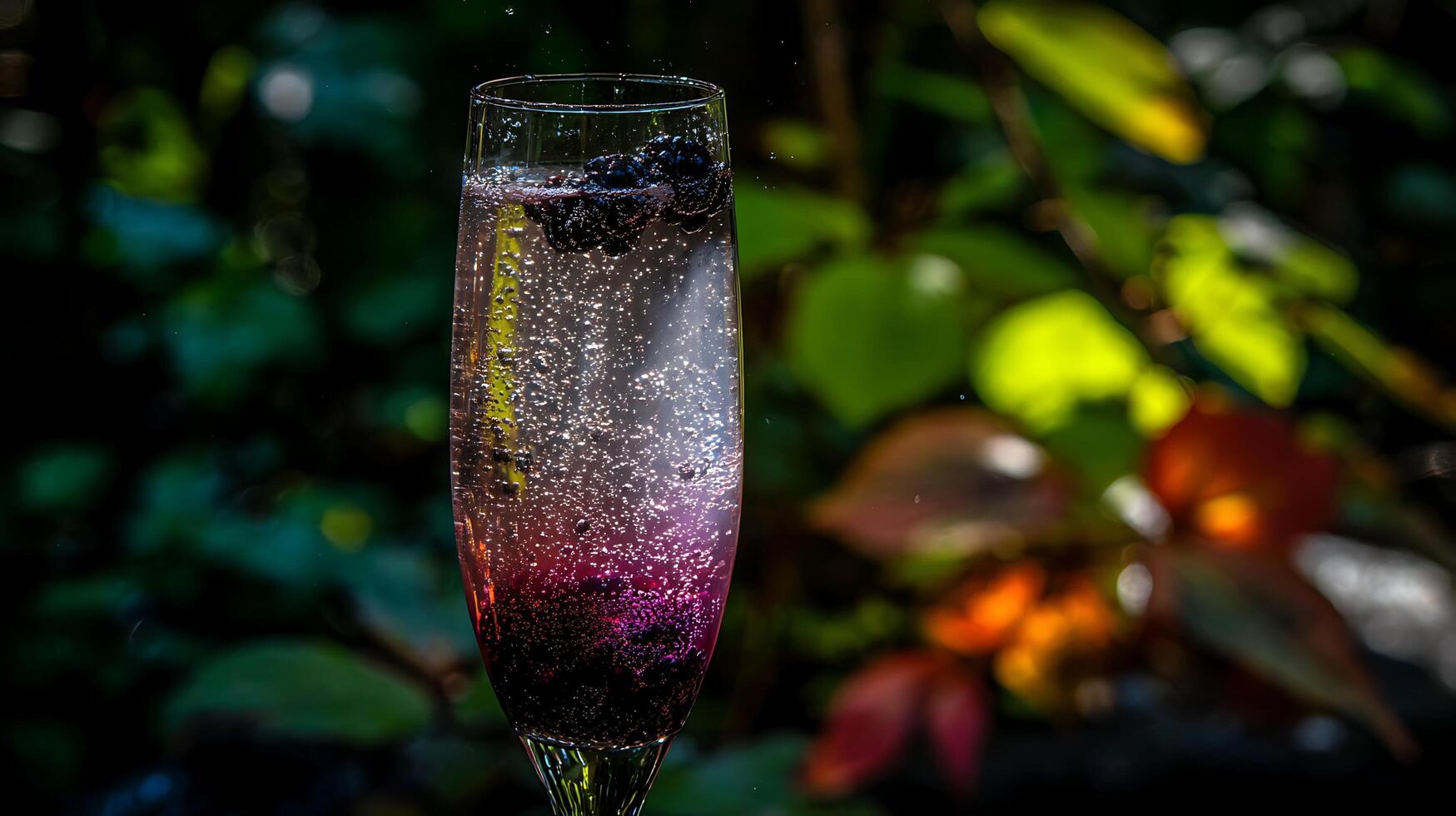 Refreshing Blackberry Sparkler Bubbling with Berries Outdoors. photo