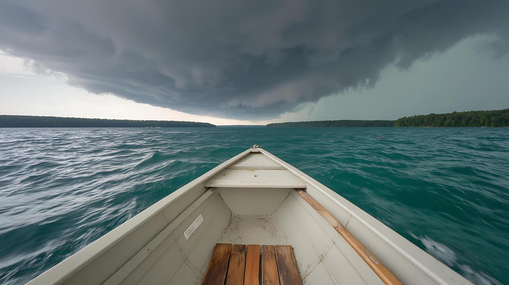 Navigating Turquoise Waters Under an Approaching Stormy Sky. photo