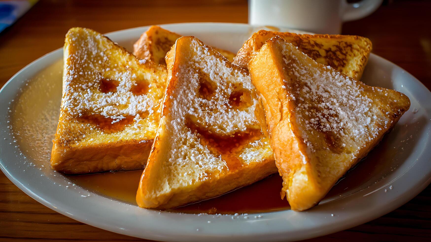 Delicious French Toast With Syrup And Powdered Sugar On A Plate. photo