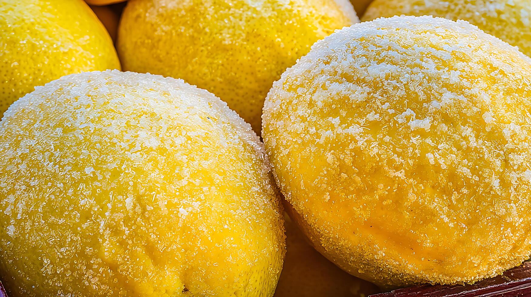 Close Up Texture of Frosted Yellow Lemons in Sunlight. photo