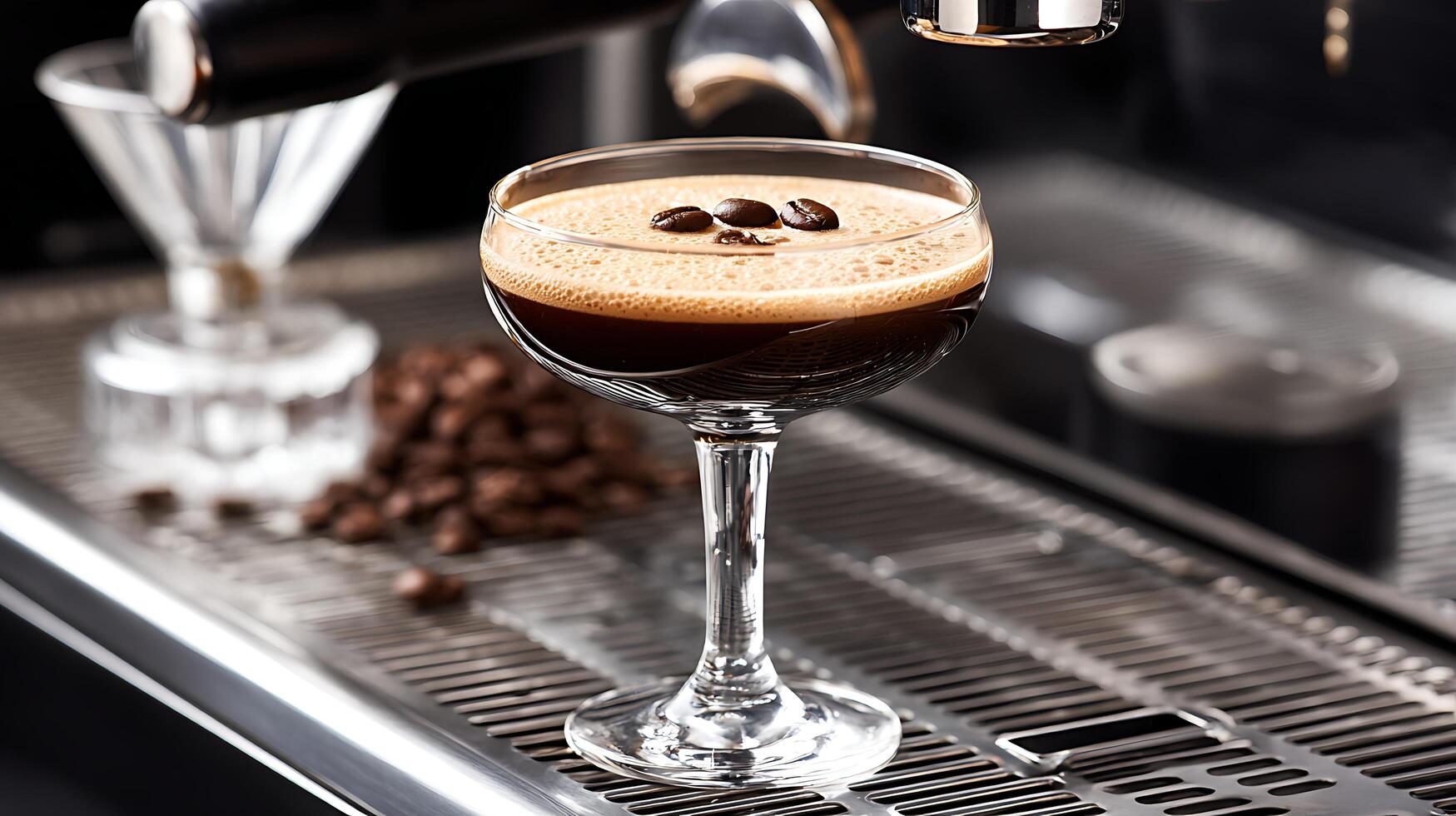 Rich Espresso Martini Cocktail Prepared with Fresh Coffee Beans. photo