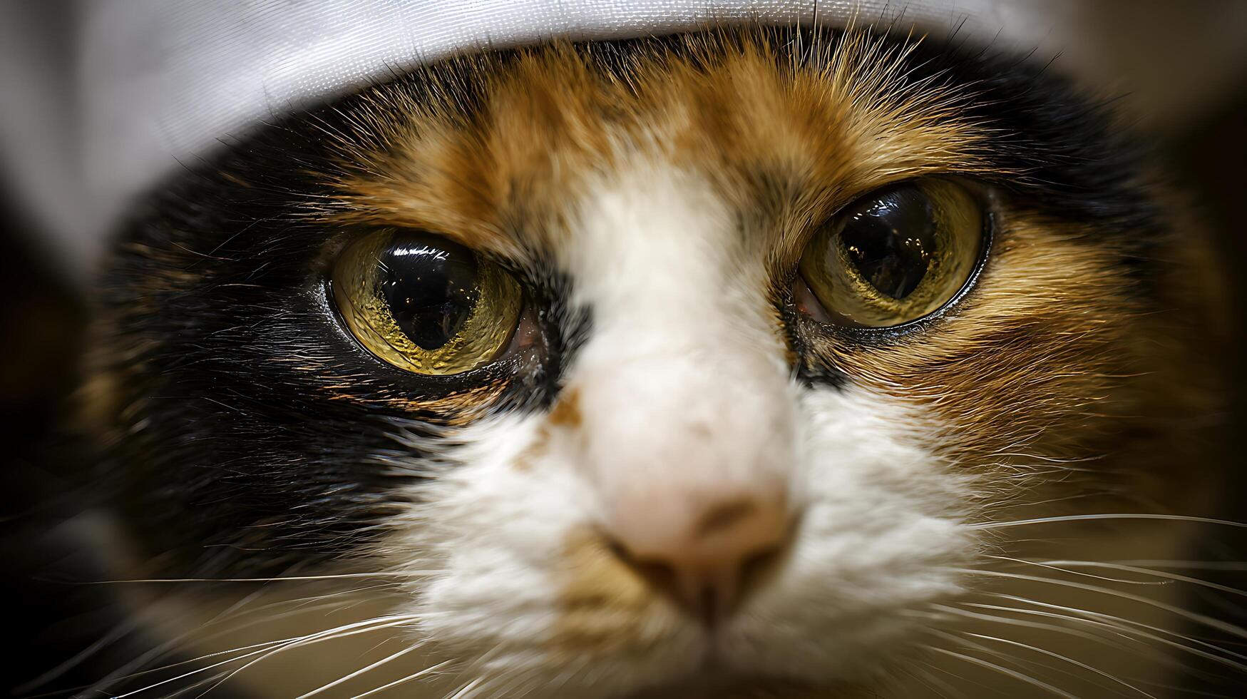Macro View of a Curious Cat's Intense Golden Eyes and Fur. photo