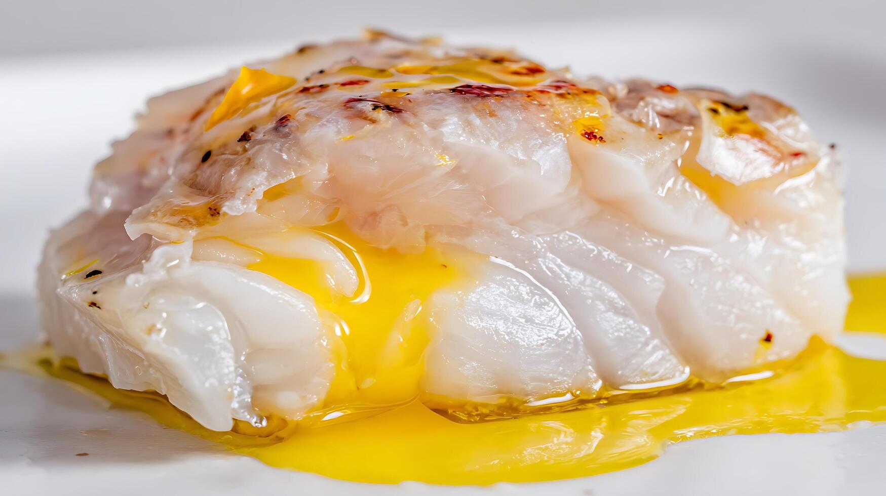 Delicious Seared White Fish Drizzled With Golden Olive Oil. photo