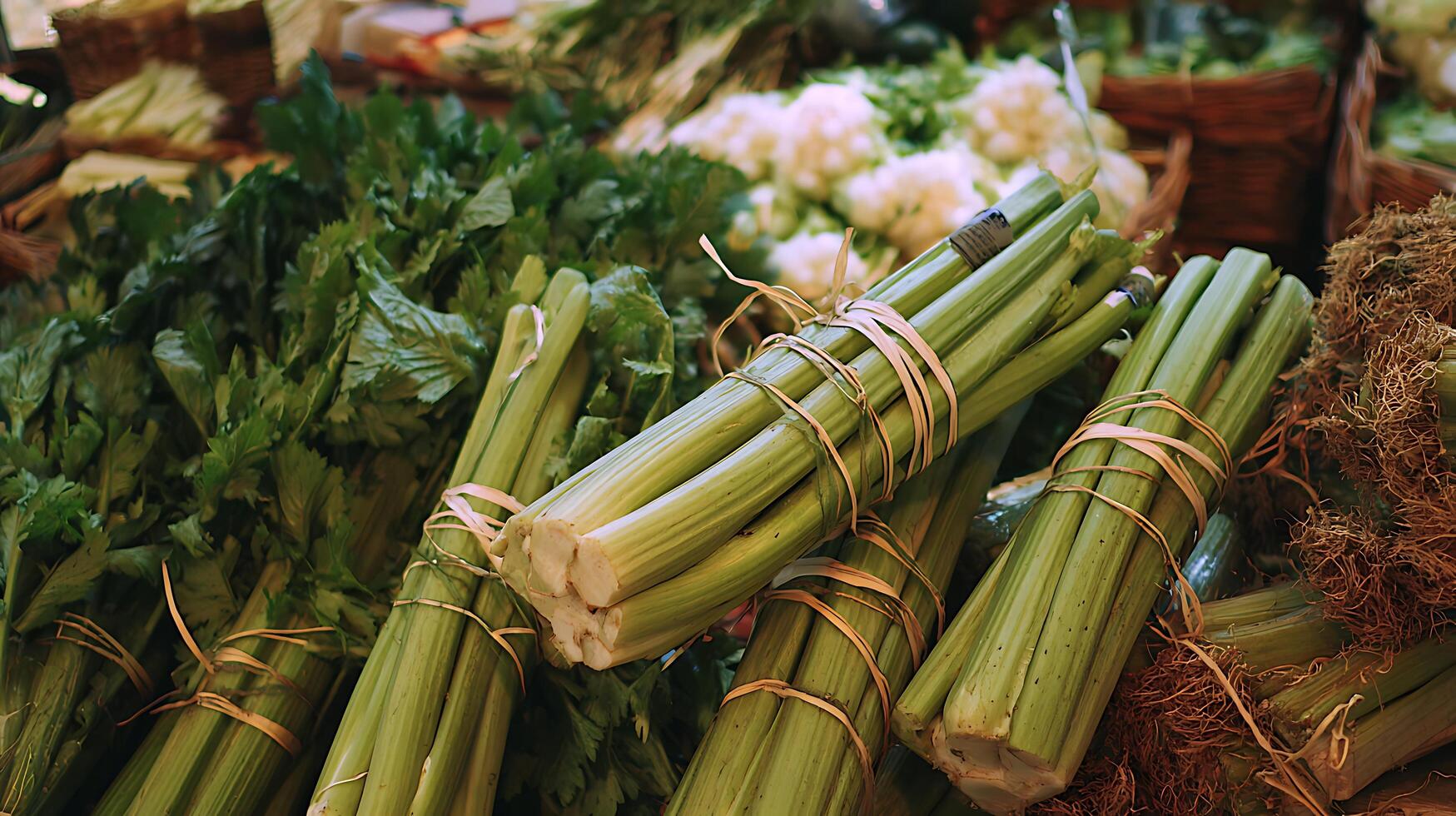 Fresh Celery Stalks Bundled and Ready at the Market. photo