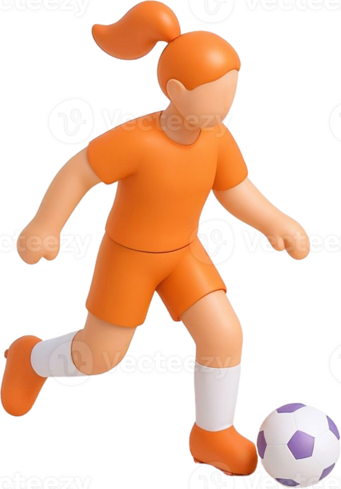 3D Rendered Soccer Player in Orange Uniform Kicking the Ball png