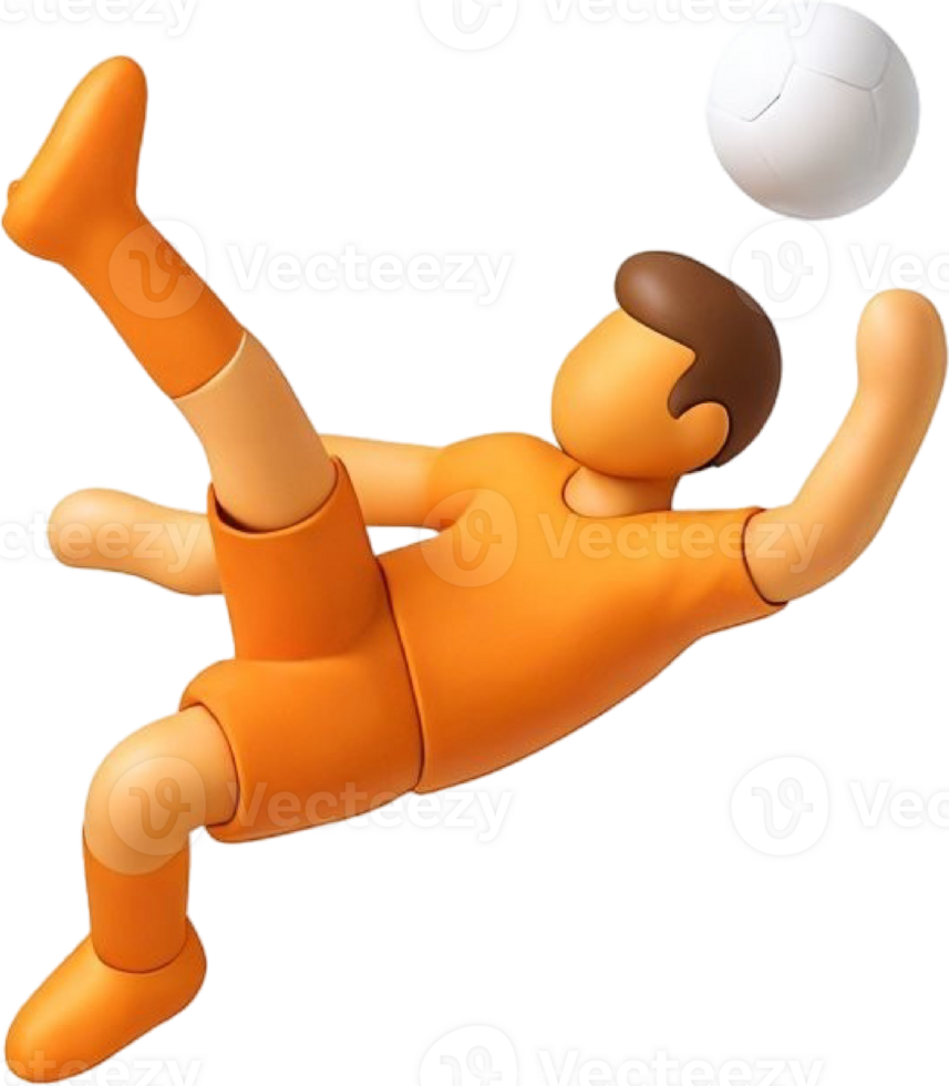 3D Render of an Orange-Clad Soccer Player Executing a Dynamic Bicycle Kick png