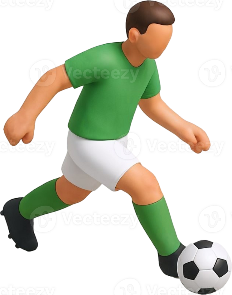 Cartoon Soccer Player in Action with Green Uniform and White Shorts png