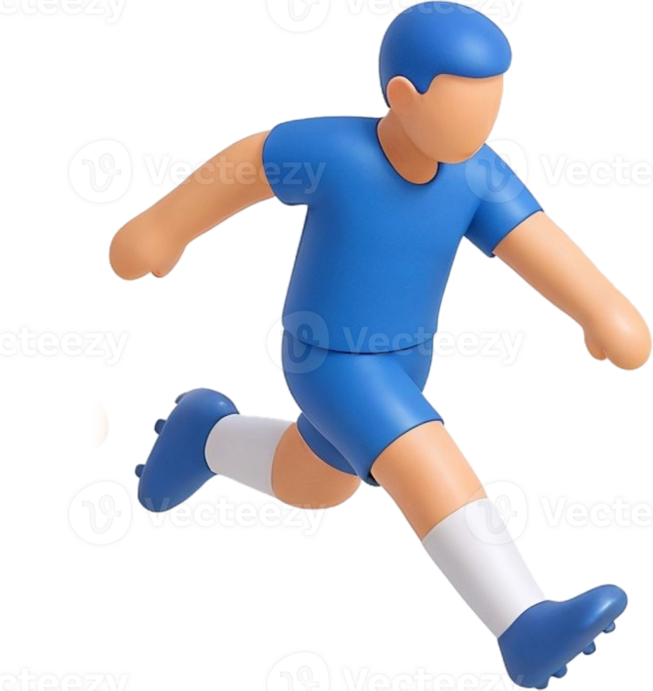 3D Rendered Soccer Player in Action Running with Blue Uniform png