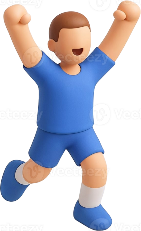 3D Cartoon Character Running with Arms Raised in Celebration png