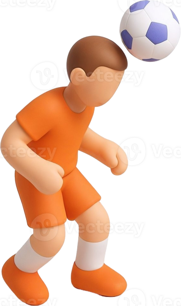3D Cartoon Soccer Player Heading a Ball in Orange Uniform png