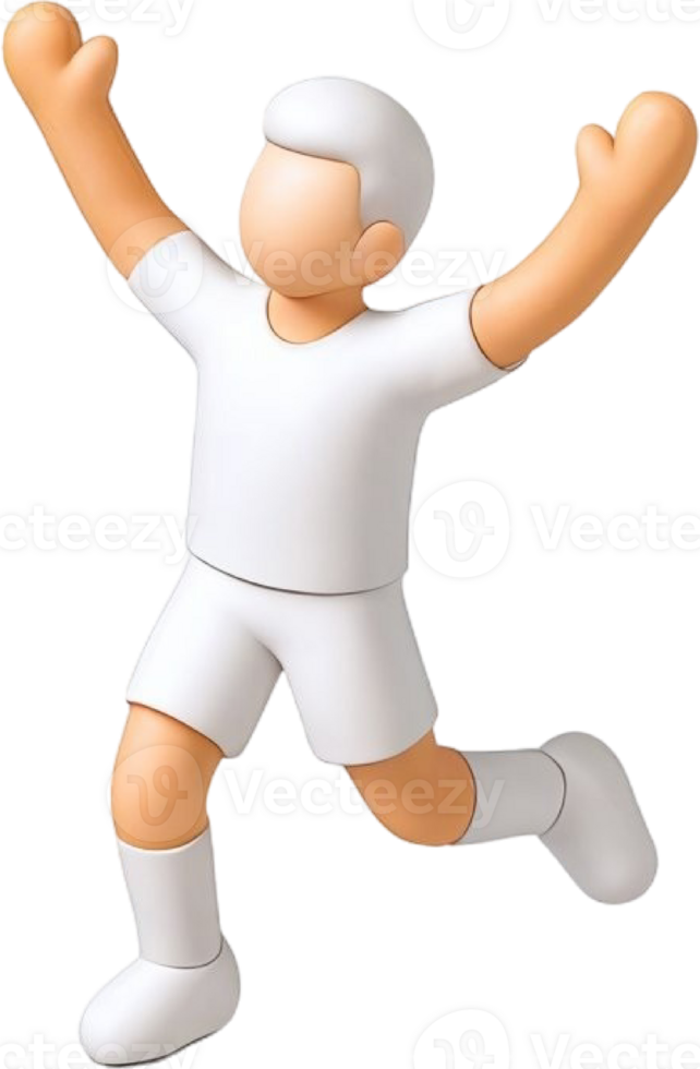 3D Cartoon Character Running with Arms Raised in Celebration. png