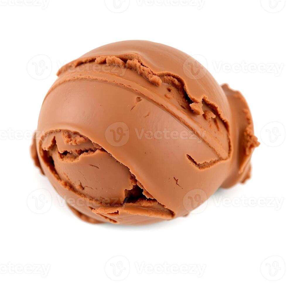 Minimal chocolate ice cream scoop presentation on white background photo