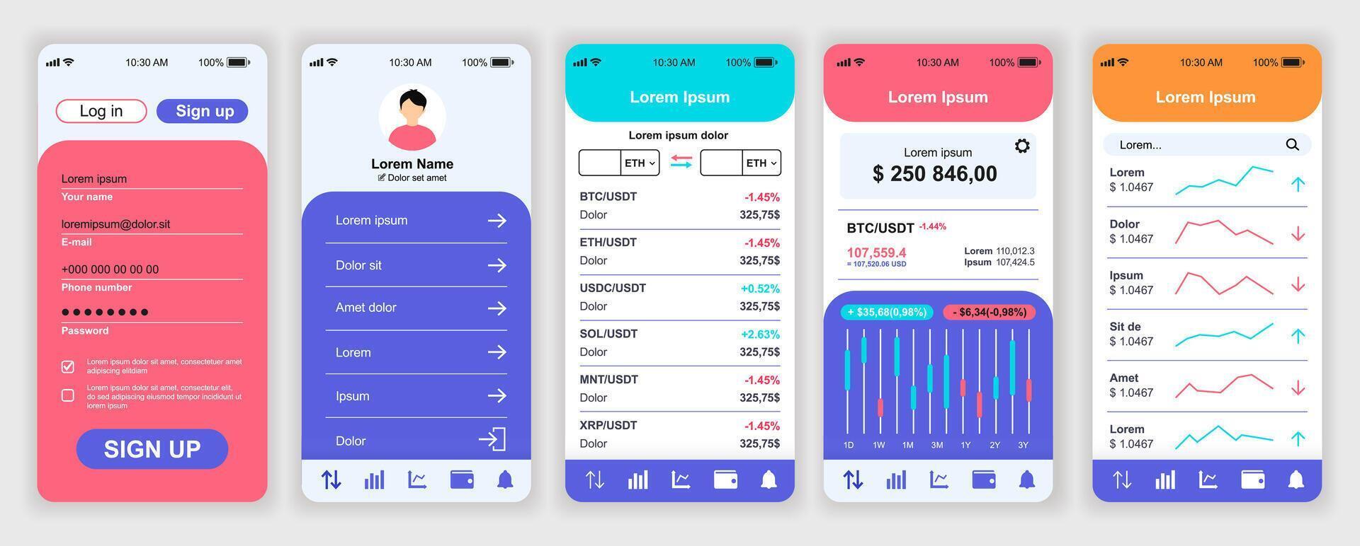 Mobile app user interface design vector