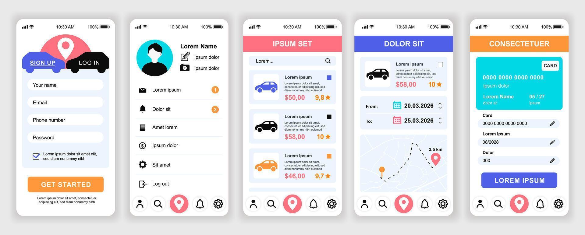 Mobile app interface design screenshots vector