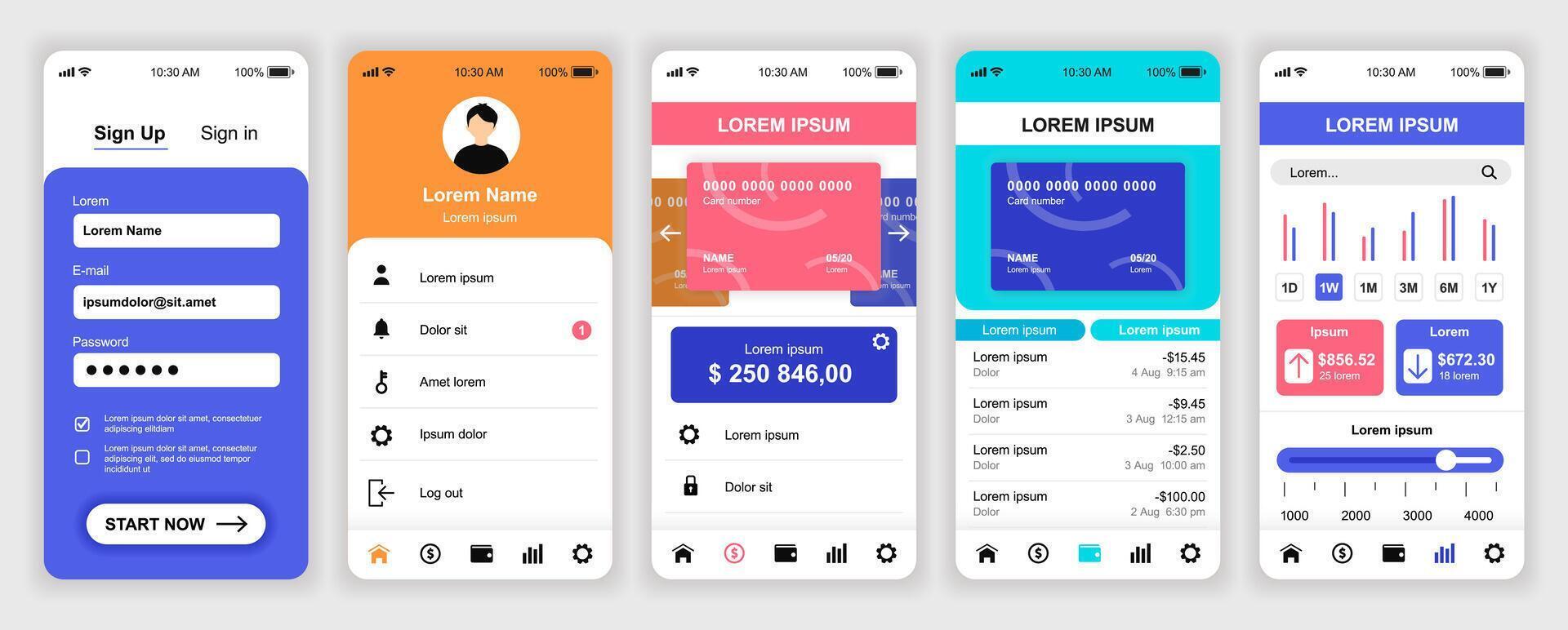 Mobile app interface designs and layouts vector