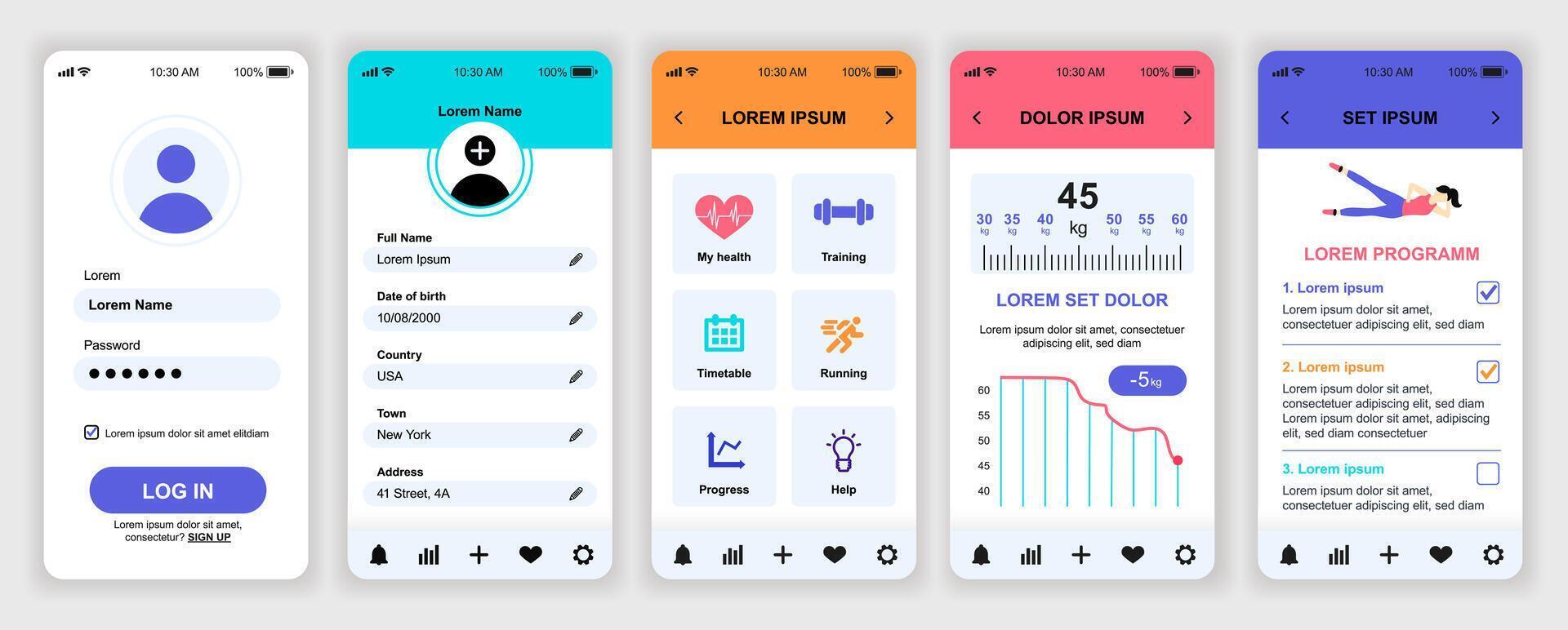 Health tracking app user interface design vector